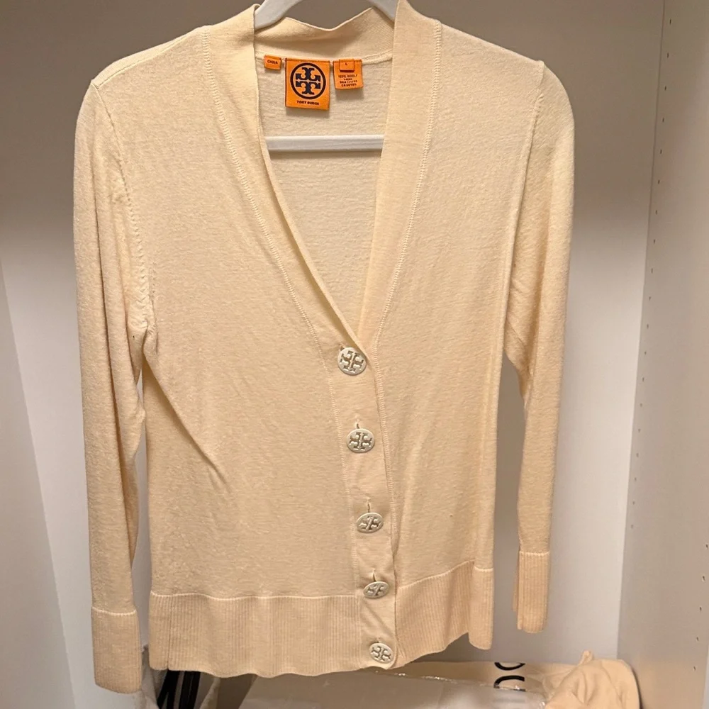 Tory Burch Ivory Button-Up Cardigan - Picture 1 of 3